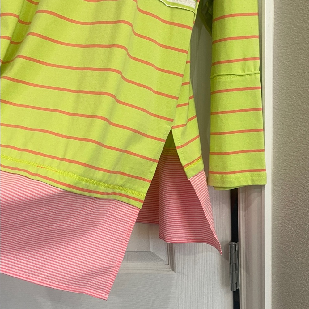 DAVI & DANI Women’s Striped Button Down Shirt in Green and Pink - Picture 8 of 9